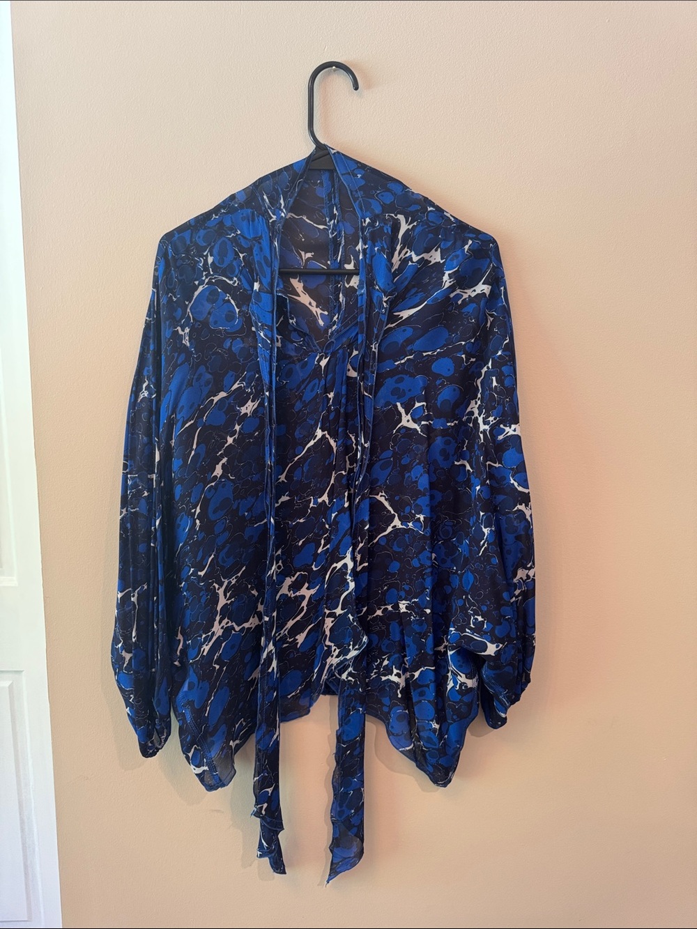 Zara Blue Black White Marble-Print Blouse